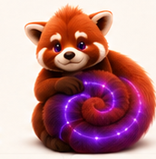 Vinha, panda-vermelha abraçada à cauda em espiral